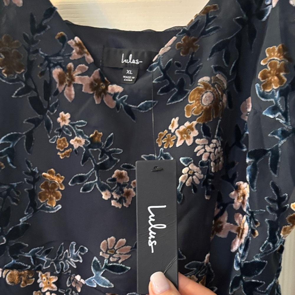 Lulu's Navy Blue Floral Asymmetrical Dress - Picture 2 of 2